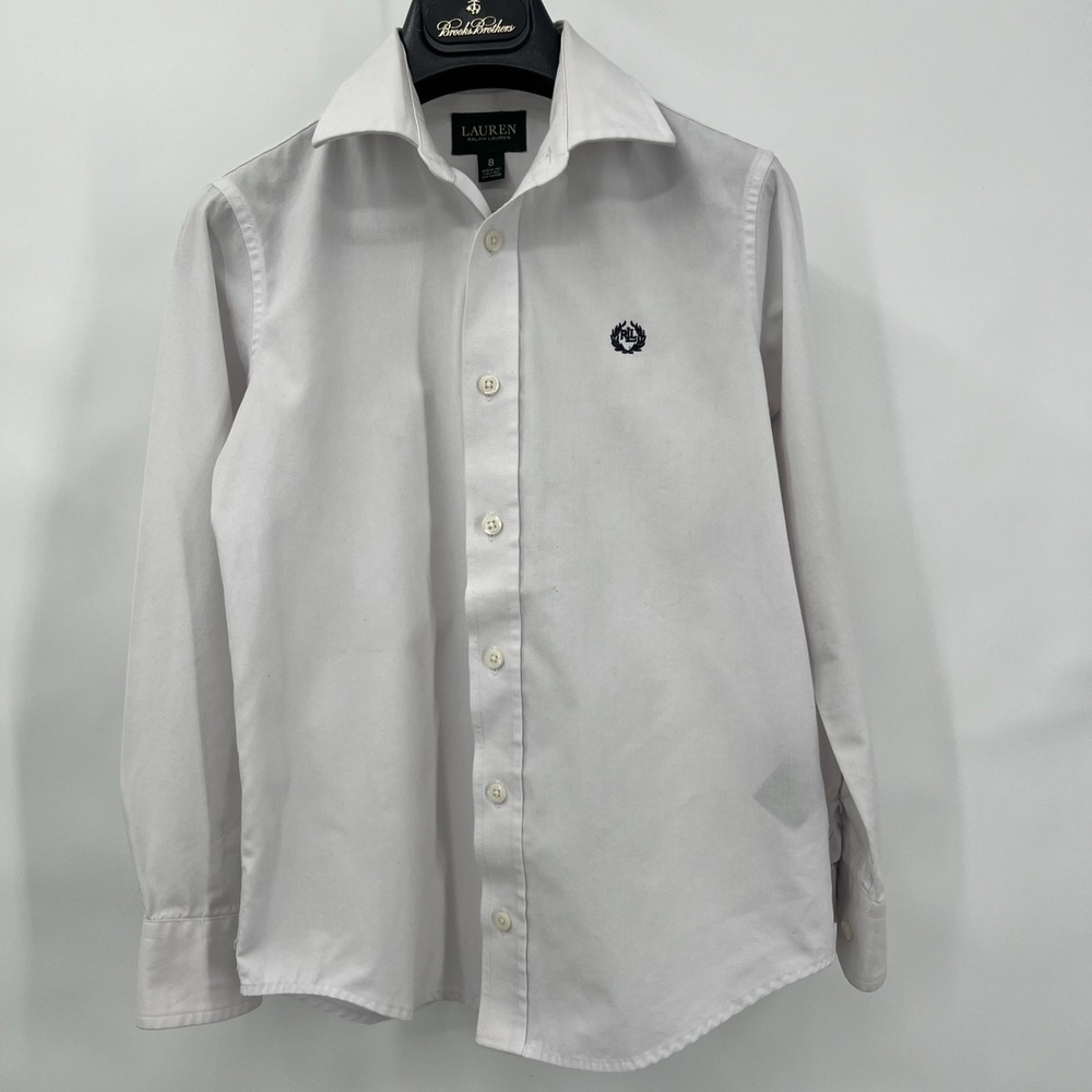 Polo Ralph Lauren Boys White Button Down Oxford Shirt Youth‎ Size 8 Logo